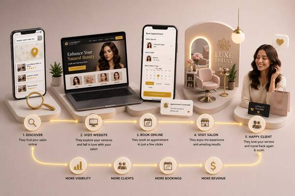 Beauty salon client acquisition and booking funnel